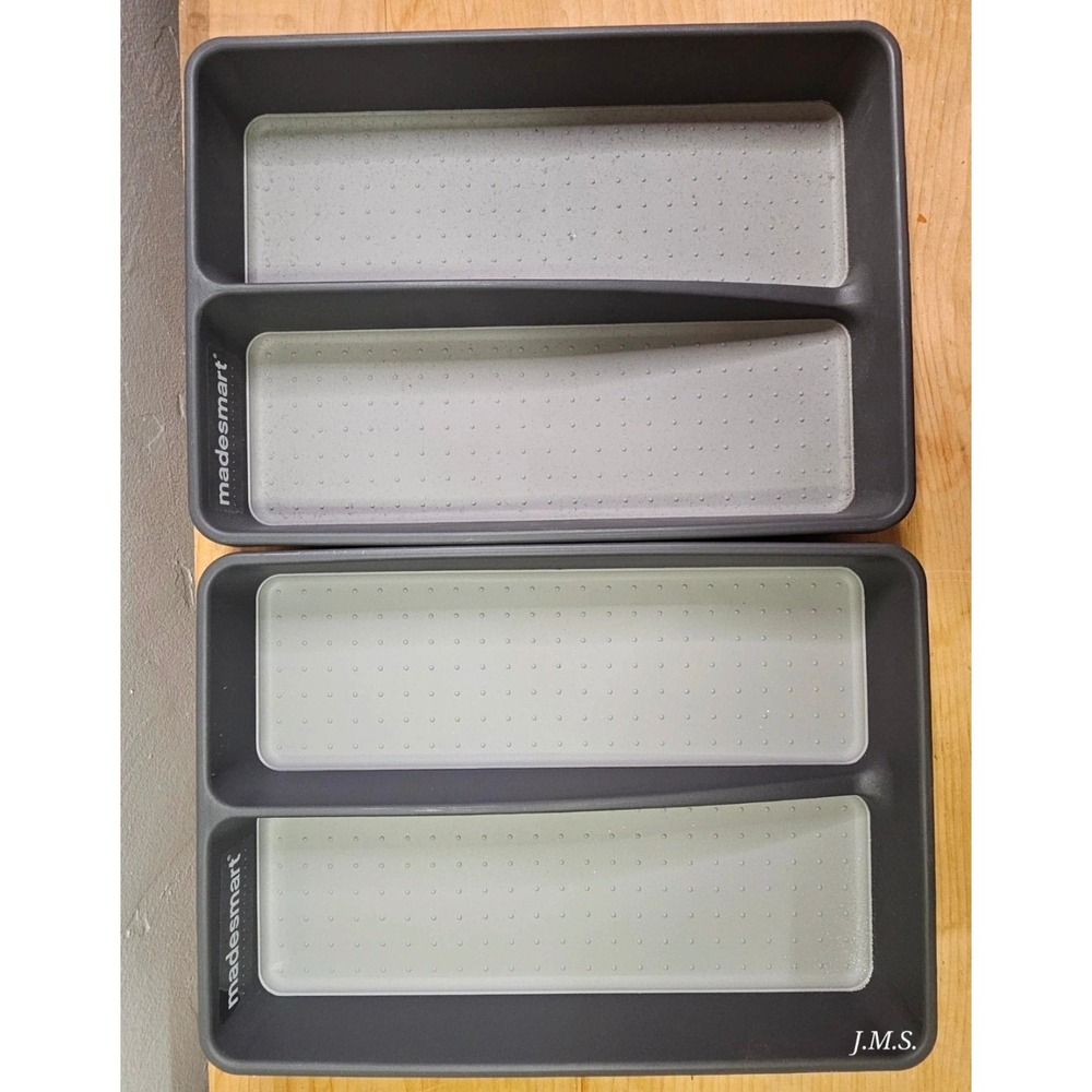 Madesmart 29618 2-Compartment Drawer Organizer Tray Set of 2 Gray Non-Slip